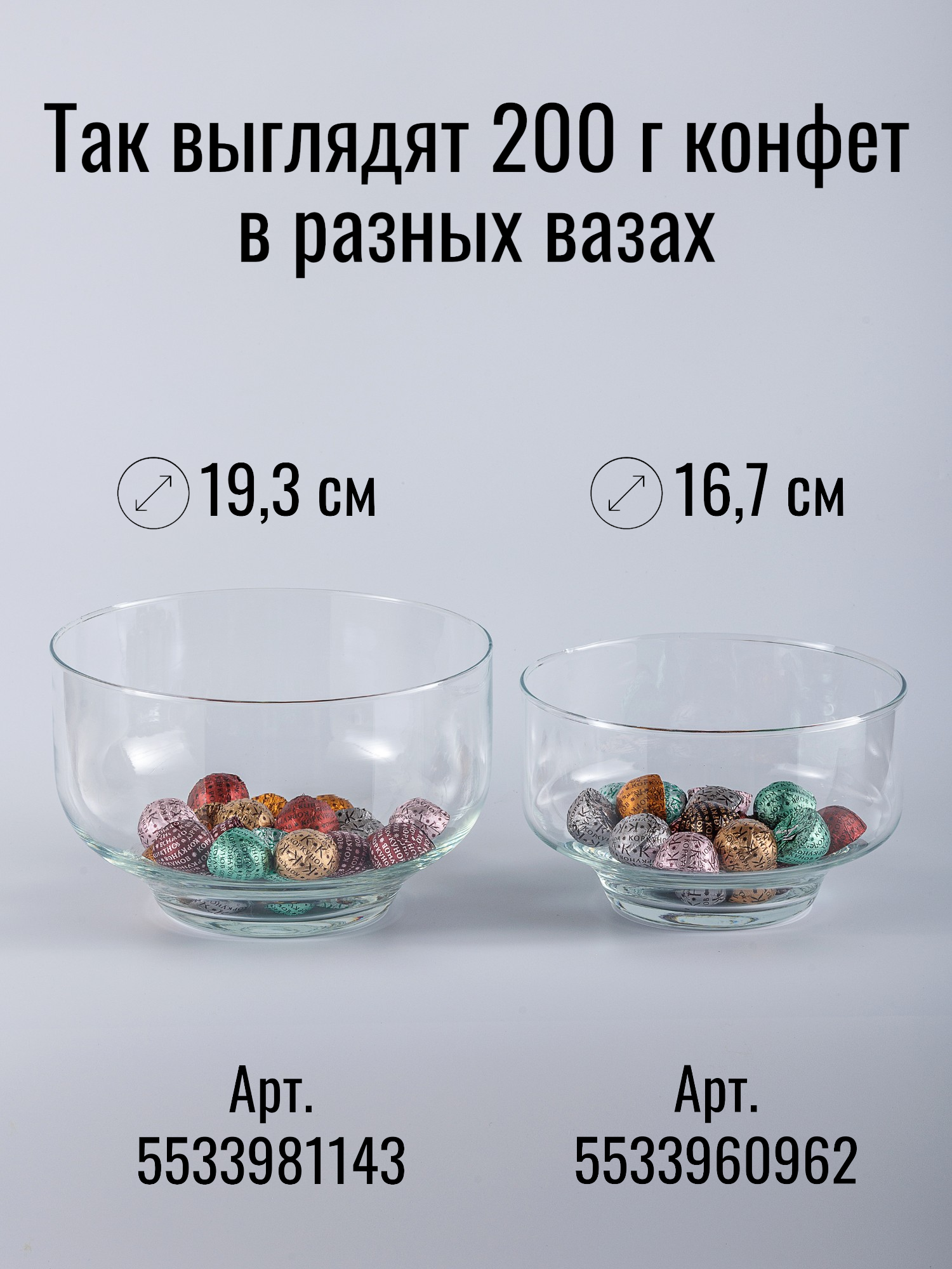 Конфетница стеклянная "Стокгольм", диаметр 16,7 см, высота 10 см, объем 1,35 л — фото 1