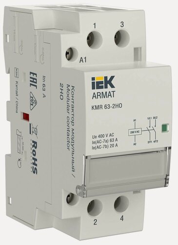 Изображение товара ARMAT Контактор модульный KMR 63А 230В AC 2НО IEK, винтовое соединение