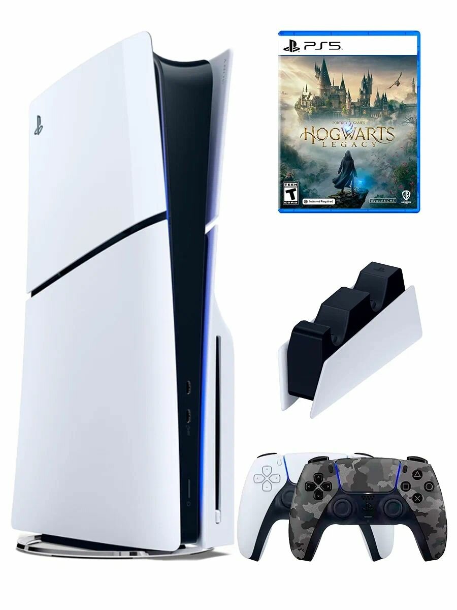 PS5 (ПС5) Игровая приставка Sony PlayStation 5 Slim disk +2-й геймпад(военный)+зарядное+Игра Hogwarts Legacy, 1000 ГБ