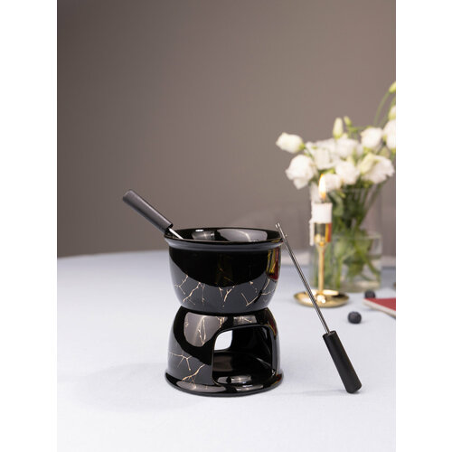 Набор для фондю из керамики со шпажками коллекция Золотой Мрамор 270 мл 102 х 102 х 12 см 1298₽