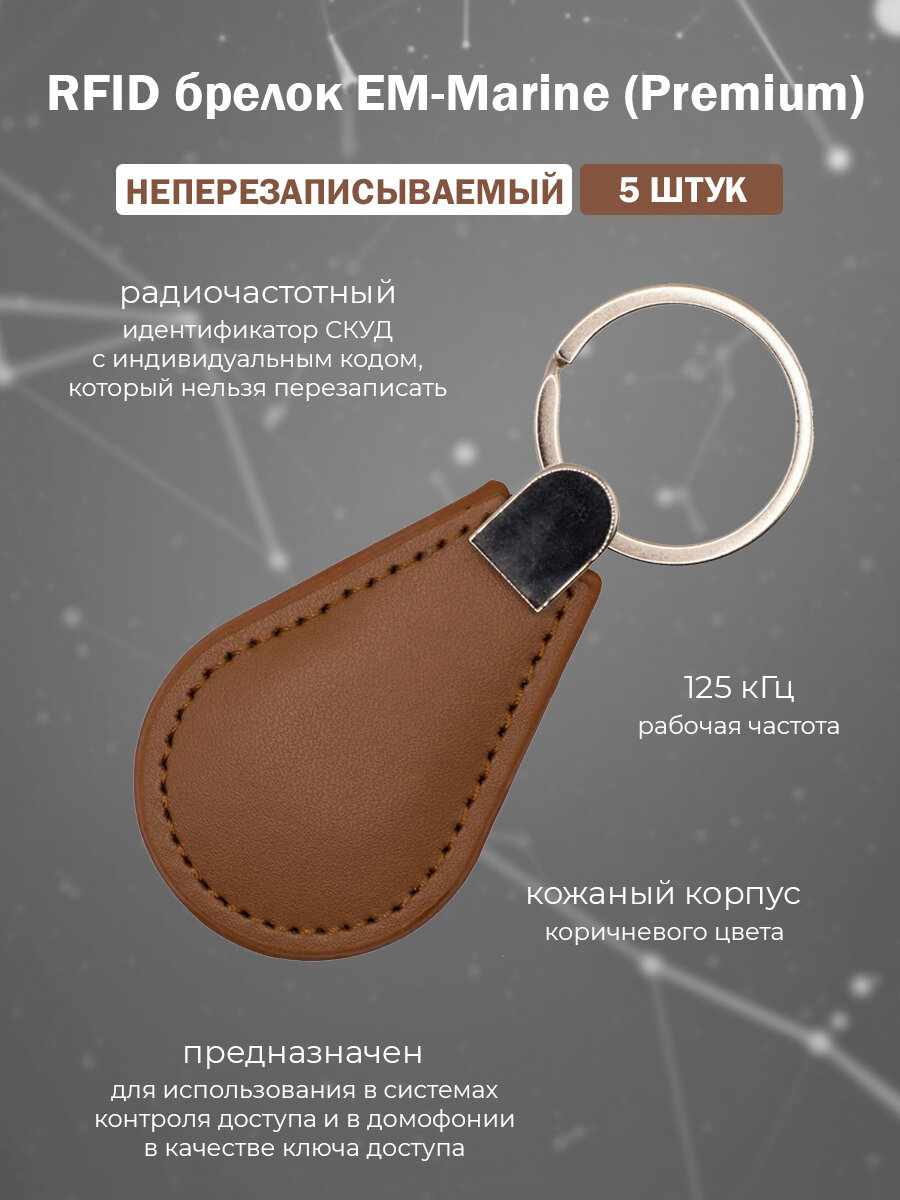 Кожаный RFID брелок EM-Marine (неперезаписываемый) / Бесконтактный Proximity ключ доступа СКУД 125 кГц / упаковка 5 шт