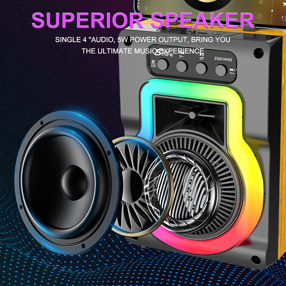 Беспроводная колонка KALONKA Sing-e ZQS14102, портативная, Bluetooth 5.0, черная, мощный стереозвук,