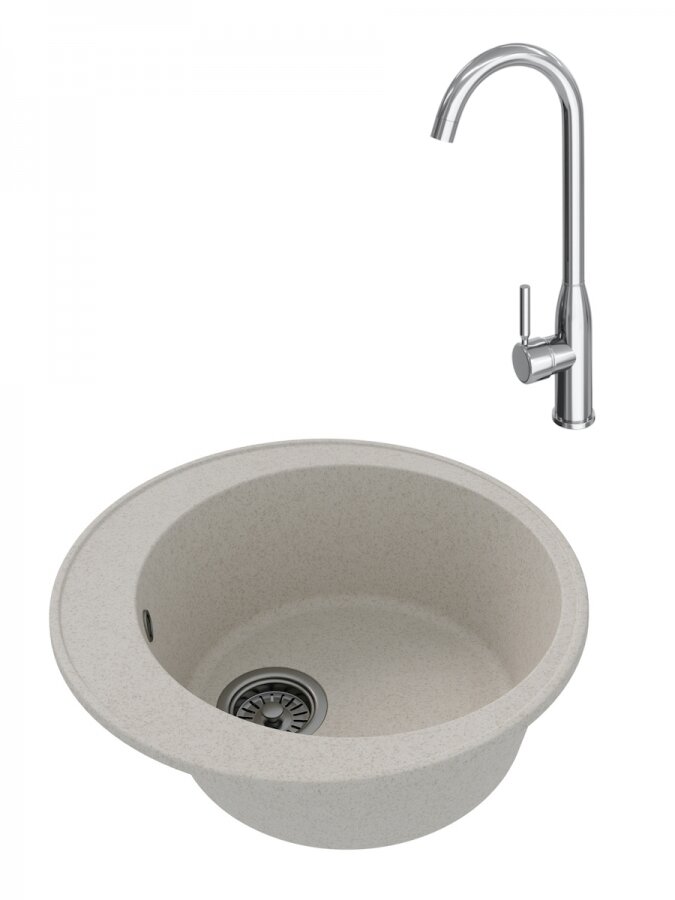 Мойка для кухни Teymi Lina Smart D48 круглая белая матовая в комплекте смеситель для кухни Lina хром F01535