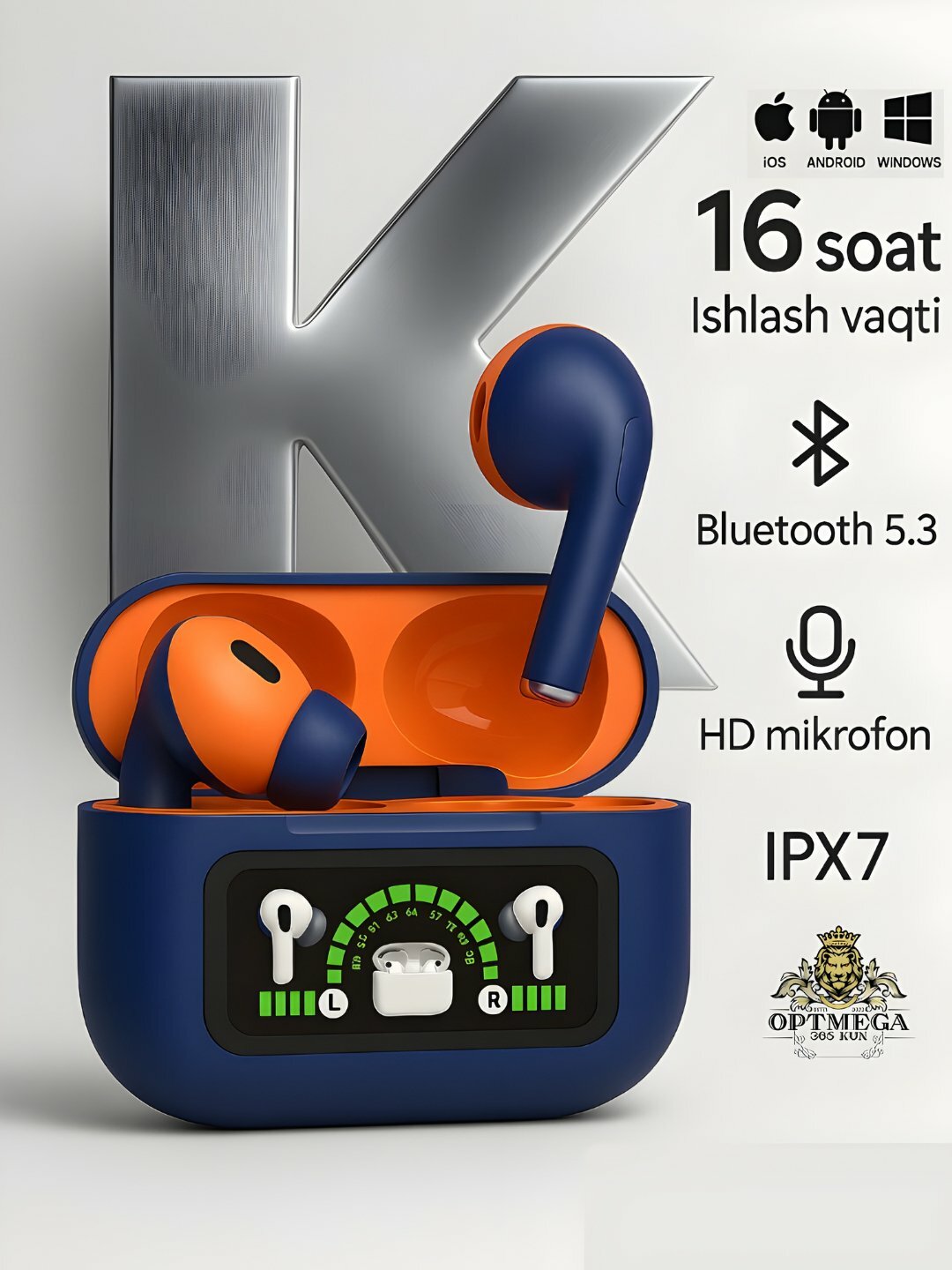 Беспроводные наушники K18 Max, PRO ANC/ENC мощные басы и длительная работа, Pods Pro - Оранжевый