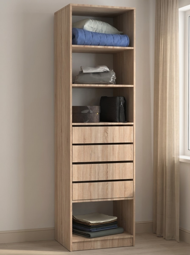 Изображение товара Открытый гардеробный шкаф-пенал Макс-3 с 4 ящиками и 4 полками, ШхГхВ: 60х50х210 см, дуб сонома