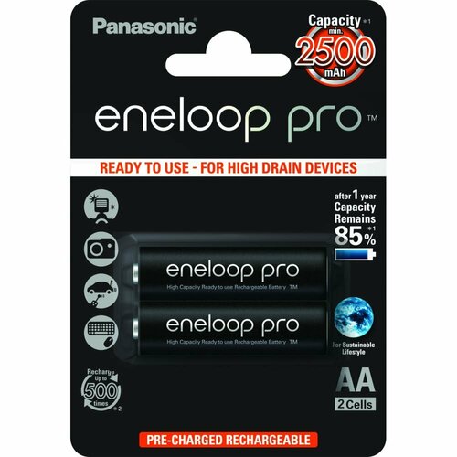 Panasonic eneloop pro Аккумуляторы BK-3HCDE/2BE 2500mAh AA R06 BL2 7705
