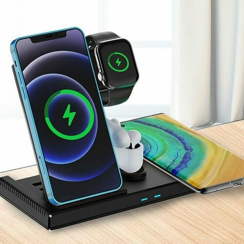 Беспроводная зарядка быстрая 18W для iPhone/Samsung/Huawei 4в1 для Apple Watch и Airpods 1/2/3/Pro/Pro 2 Yesido DS13