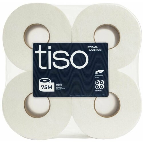 Туалетная бумага tiso Big Roll+ 75 метров 2 слоя 4 рулона х3шт