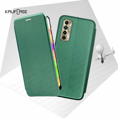 Чехол книжка KaufCase для телефона Tecno Camon 17P (CG7n) (6.8), темно-зеленый. Трансфомер чехол книжка kaufcase для телефона tecno pop 6 pro be8 6 56 темно зеленый трансфомер