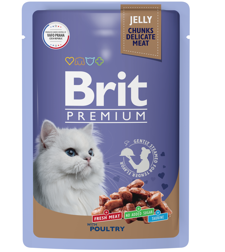 Влажный корм Brit Premium Пауч для взрослых кошек ассорти из птицы в желе 85 гр. (14шт.)
