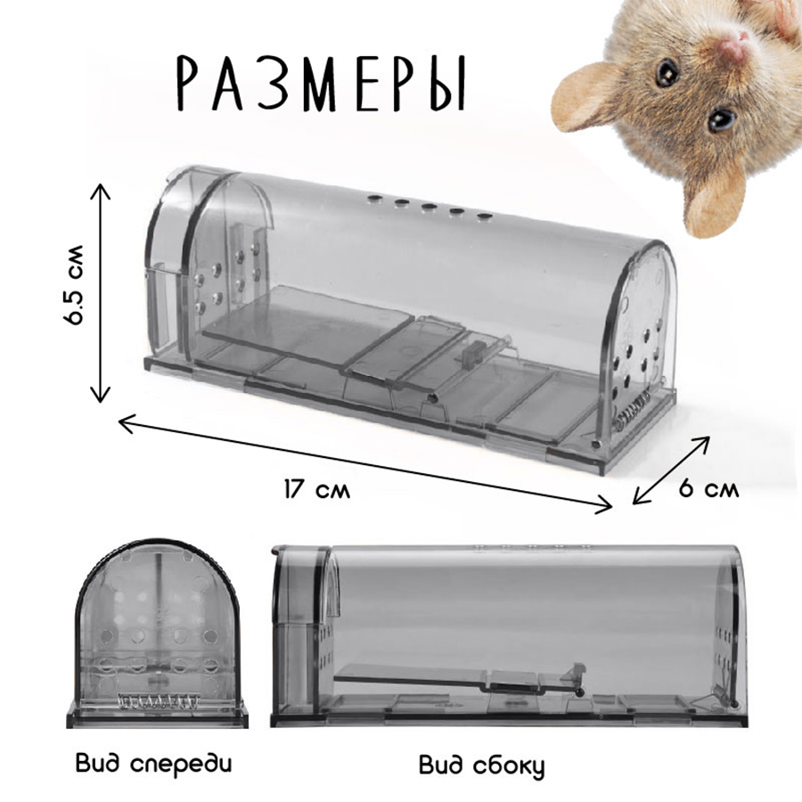 Мышеловка гуманная, живоловка для дома и дачи, (ловушка для мышей и кротов), комплект из 2 штук, серая - фотография № 5