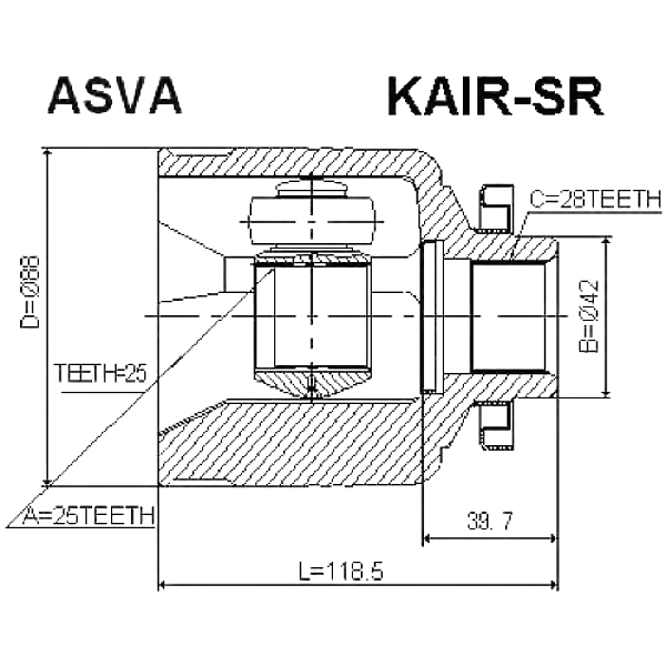 ASVA kair-sr (2211SORRH / 495003E110 / 495923E110) шрус внутренний правый 25x42x28 Sorento (Соренто) 2002-