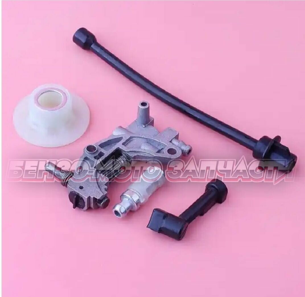 фото Комплект: Шланг масляный, шланг короткий, маслонасос (насос), привод(червяк), фильтр / для бензопилы 45 4500 4518 52 5200 завод