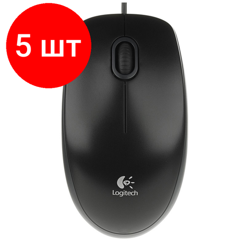 Комплект 5 штук, Мышь компьютерная Logitech B100 Optical Mouse USB (910-003357) мышь проводная logitech b100 black 910 003357