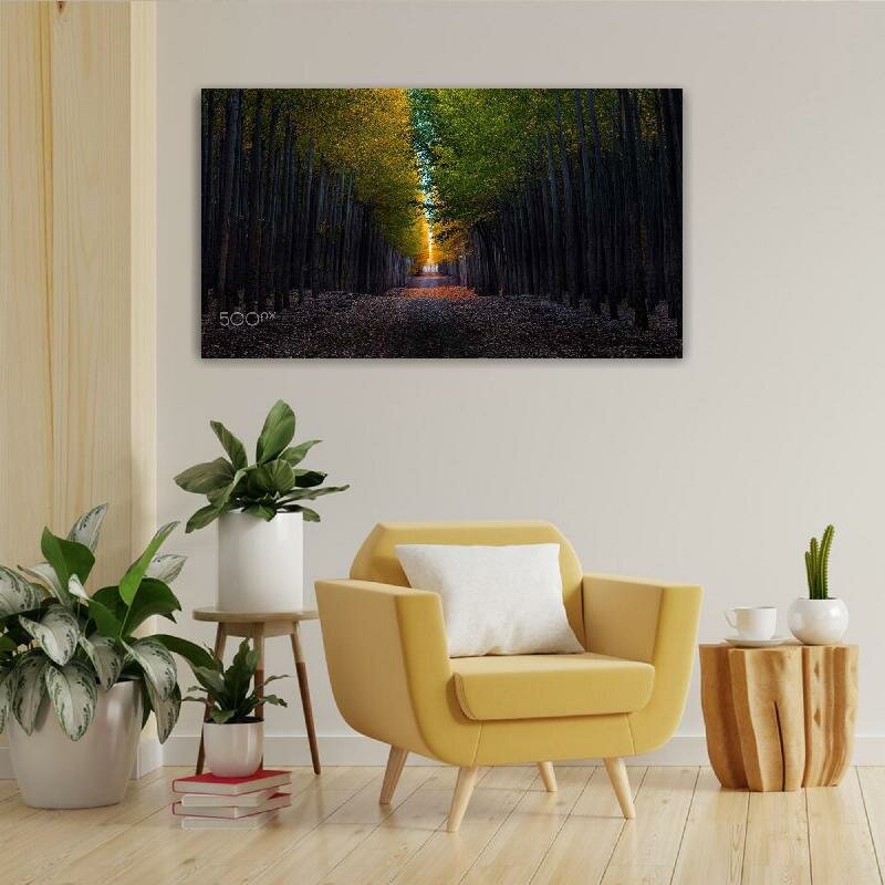 Картина на холсте 60x110 LinxOne "Осень дорога аллея деревья" интерьерная для дома / на стену / на кухню / с подрамником