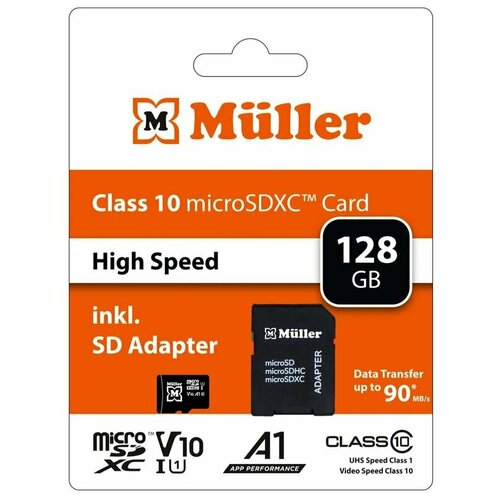 Карта памяти Müller microSDXC UHS-I 128 GB + SD adapter (Germany) карта памяти hoco micro sd 16gb