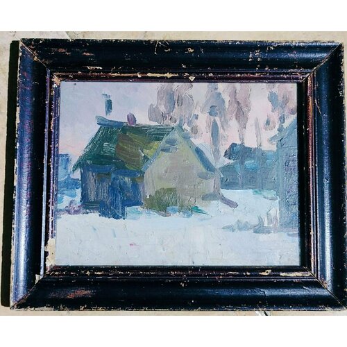 Картина маслом Деревенский пейзаж зима