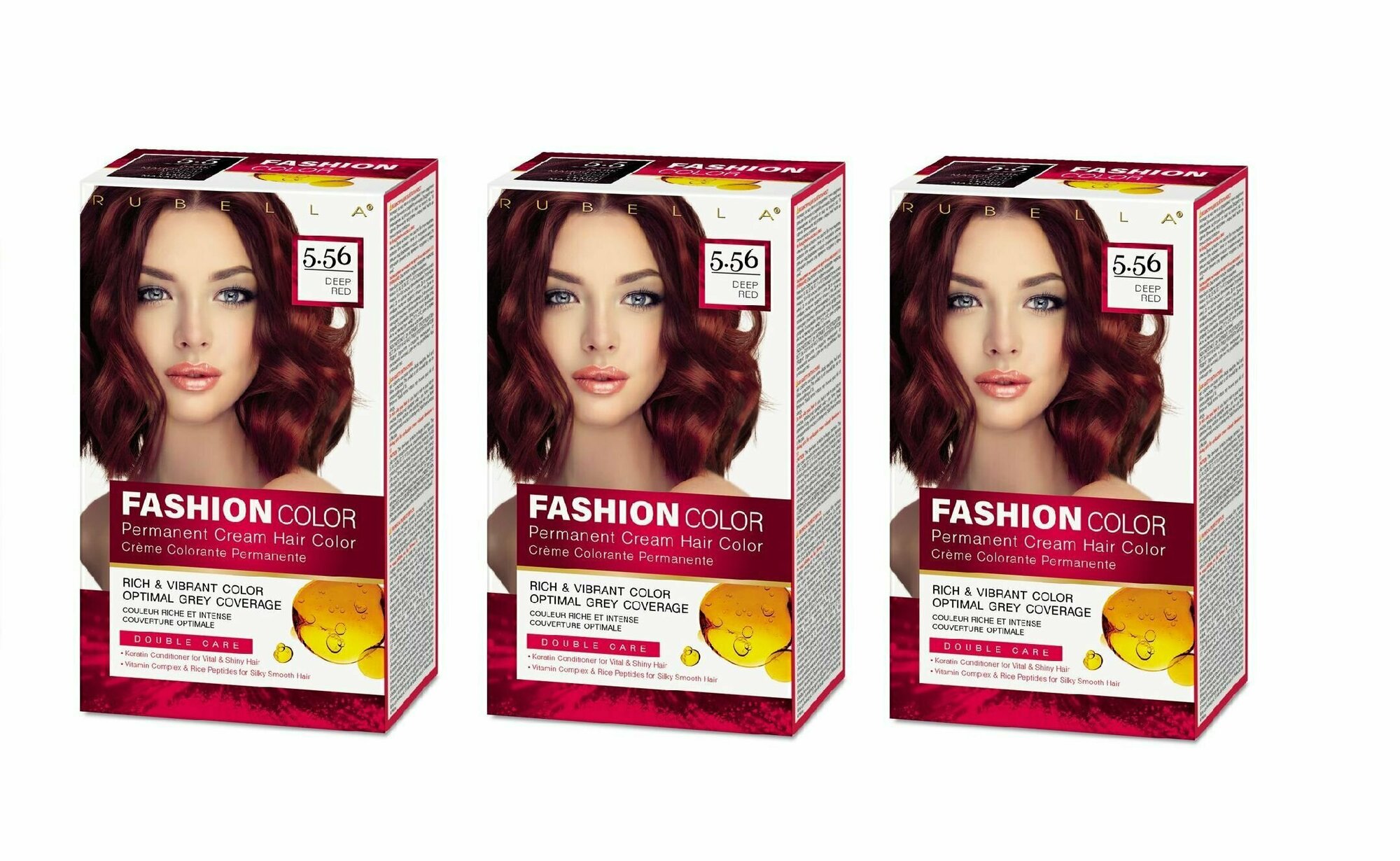 Rubella Стойкая крем-краска для волос, Fashion Color 5.56 Темно-красный, 50 мл, 3 шт