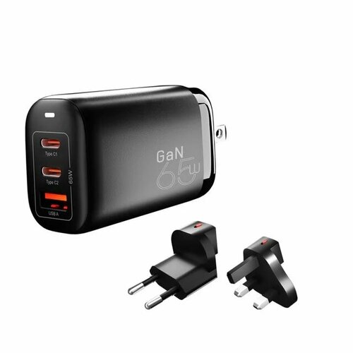 Сетевое зарядное устройство Vyvylabs Travelling Set GaN USB+2Type-C 65W GAN65FST-02 Black сетевое зарядное устройство vyvylabs super mini fast charger type c 20w c20ce 02 black