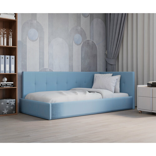 Кровать Валерия, 90*190см, цвет синий, угол левый