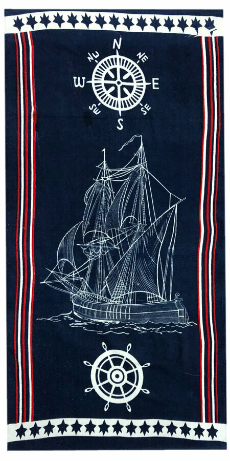 Полотенце пляжное в подарок для мужчины, Моряку, Морпеху на 23 февраля, на День рождения, на Новый год, на день ВМФ и ВДВ России Корабль 70х140 см