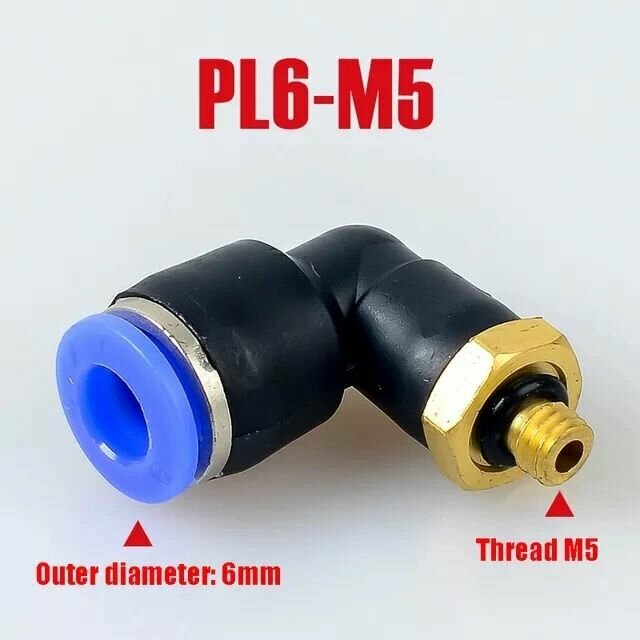 фото Комбинированный пластиковый соединитель, пневмофитинг цанговый PL 6мм, M5