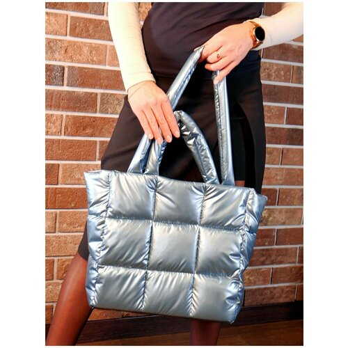 фото Сумка шоппер , фактура стеганая, голубой amade