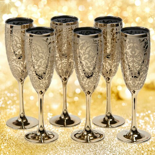 Набор стеклянных фужеров (бокалов) для шампанского GLASSTAR Золотой арабески 170мл 6шт.