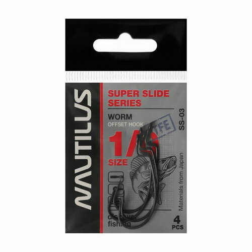 фото Крючок офсетный offset super slide series worm ss-03ptfe, № 1/0, 4 шт. nautilus