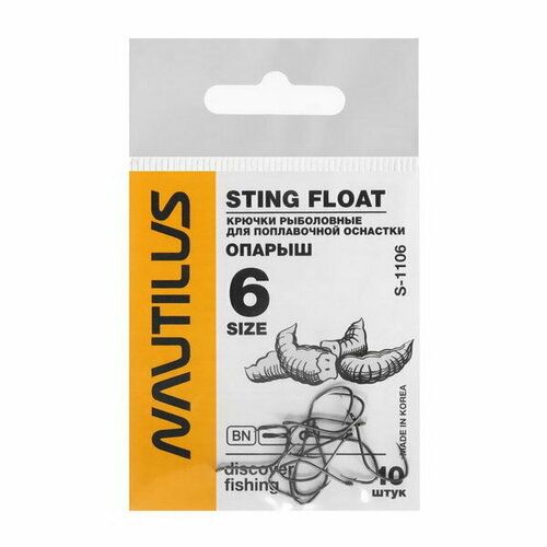 фото Крючок sting float опарыш s-1106, цвет bn, № 6, 10 шт. nautilus