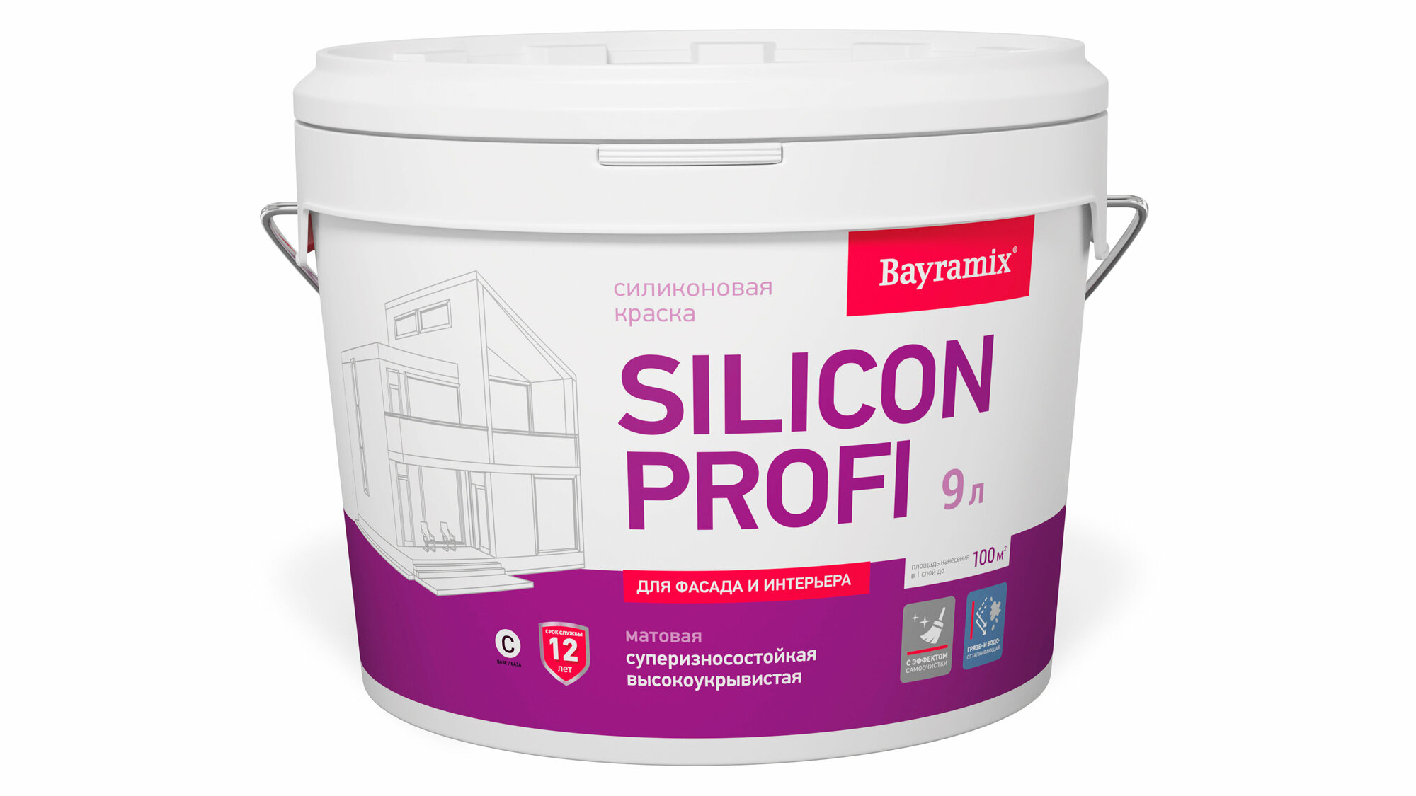 Краска фасадная, силиконовая, Bayramix Silicon Profi База С, бесцветная 9,0 л (только колеровка)