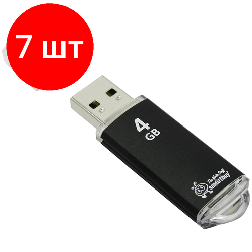 Комплект 7 шт, Память Smart Buy V-Cut 4GB, USB 2.0 Flash Drive, черный (металл. корпус )