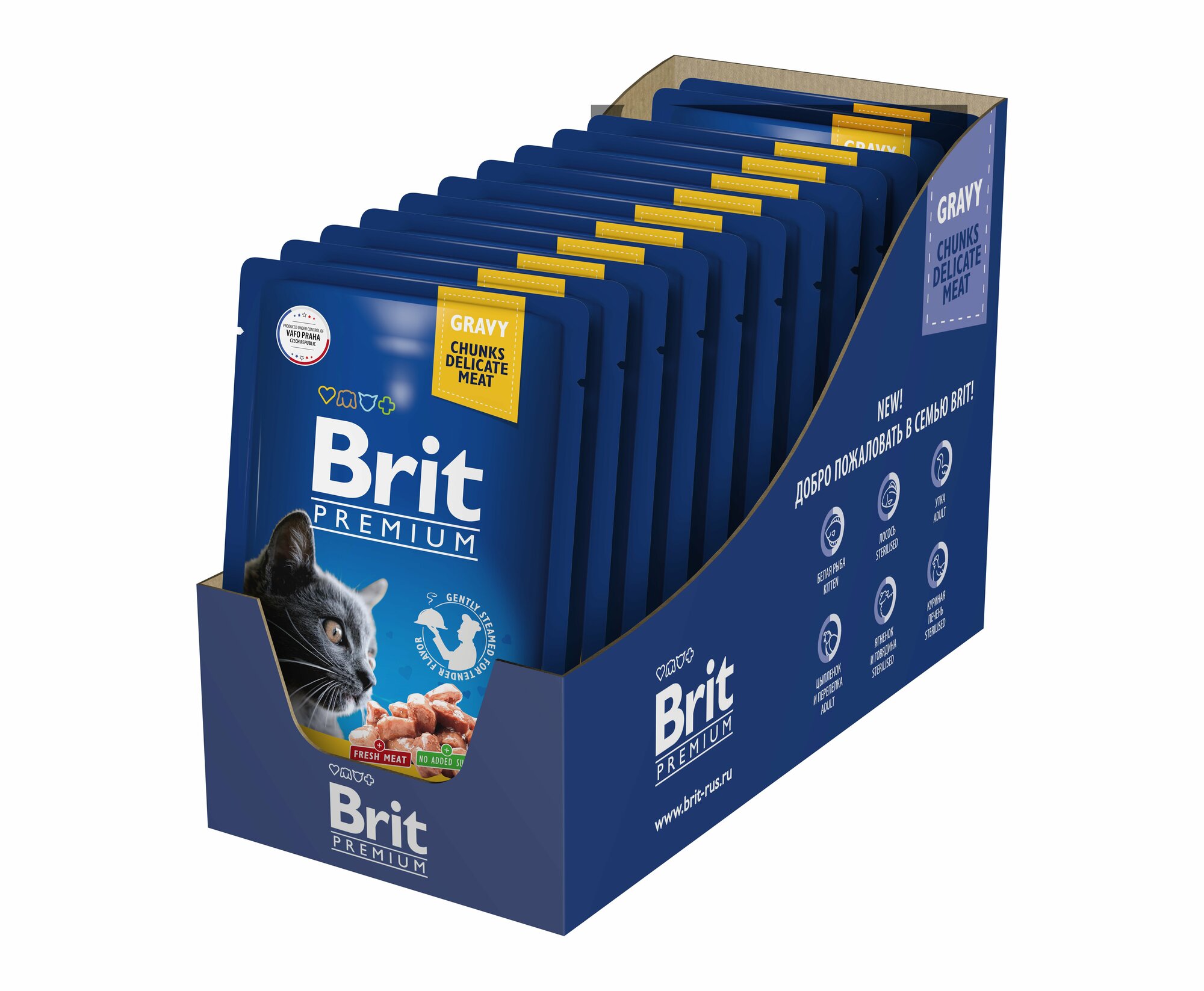 Brit Premium пауч для кошек (кусочки в соусе) Лосось и форель, 85 г. упаковка 14 шт