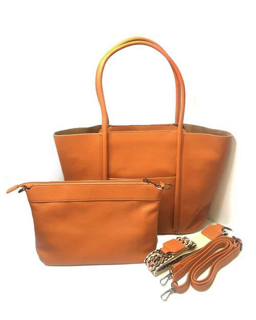 Комплект сумок шоппер , фактура зернистая, матовая, оранжевый