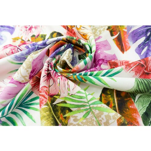 Ткань Поплин хлопок тропические листья цветные. Ткань для шитья