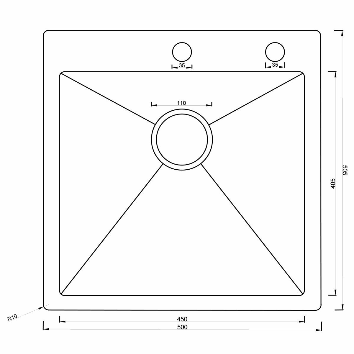 Кухонная мойка из нержавеющей стали ARONA ARS 500*505 SATIN - фотография № 5