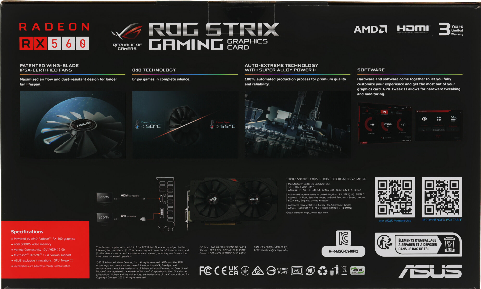 Видеокарта Asus PCI-E ROG-STRIX-RX560-4G-V2-GAMING AMD Radeon RX 560 4096Mb 128 GDDR5 1199/6000 DVIx1 HDMIx1 DPx1 HDCP Ret