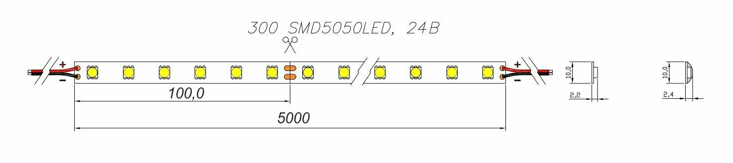 Гибкая светодиодная лента GLS 5050 300LED , IP62 ,3500K, 24В - фотография № 3