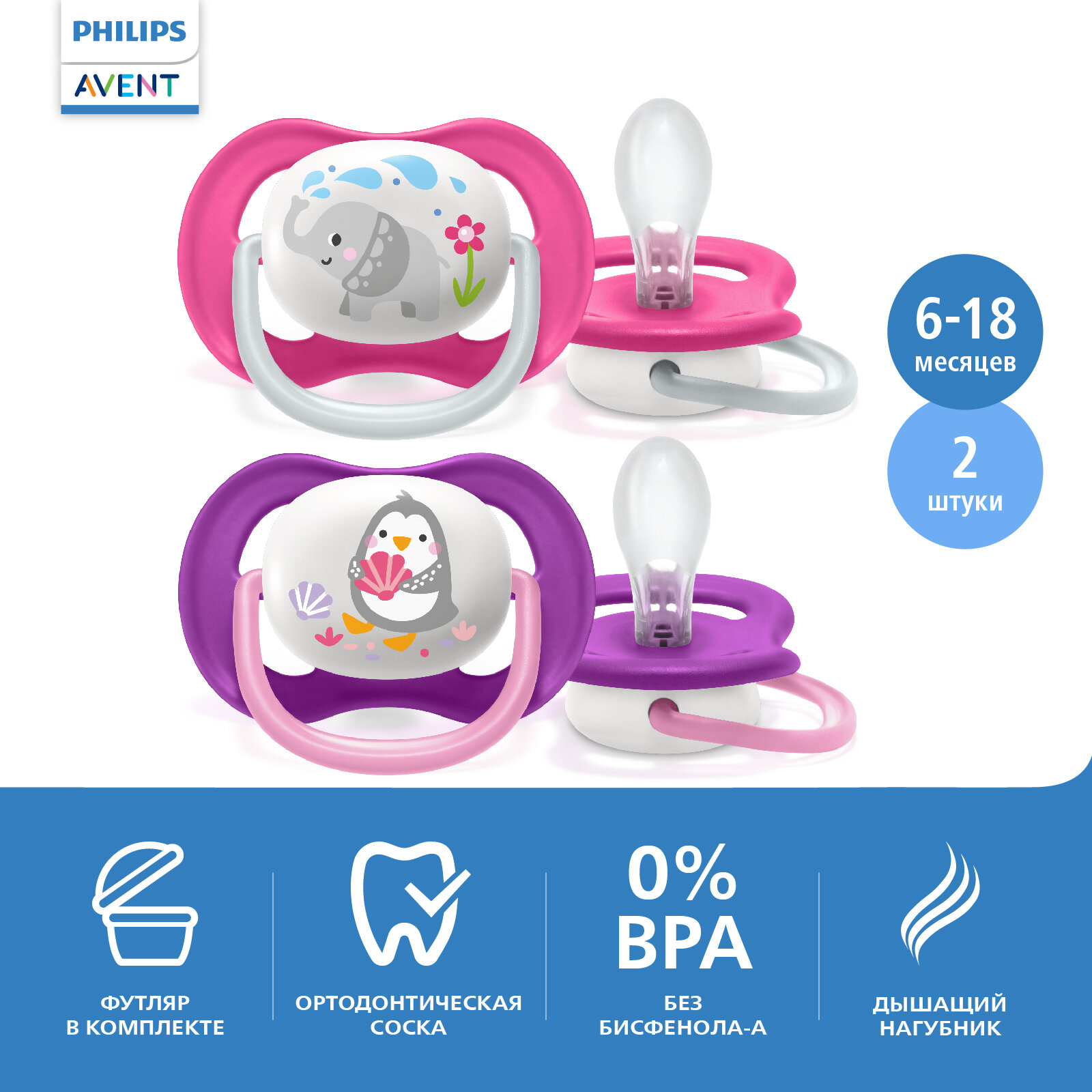 Пустышка Philips Avent ultra air SCF080/08 6+ мес 2 шт