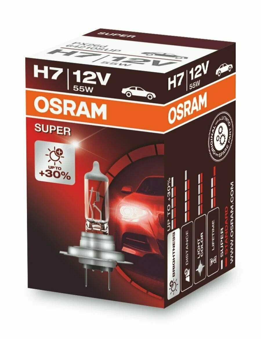 Лампа автомобильная галогенная OSRAM Super 64210SUP H7 12V 55W PX26d 1 шт.