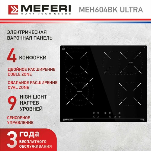 Электрическая варочная панель MEFERI MEH604BK ULTRA 60 см 4 конфорки черная 17315₽