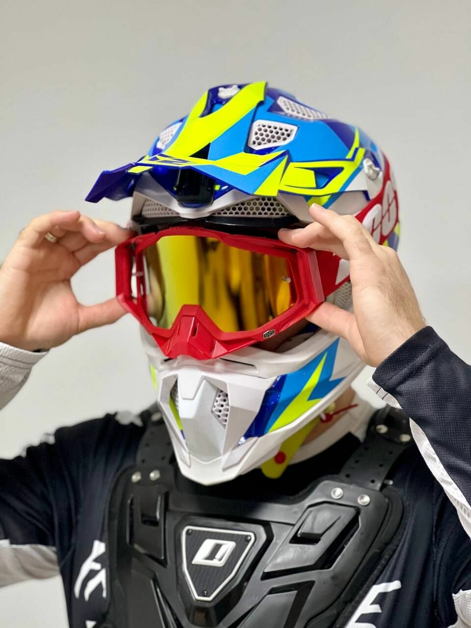 Очки для мотокросса и эндуро Motolike красная золотая линза — фото 5