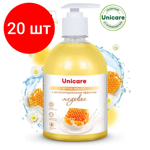 мыло крем жидкое с антибактериальным эффектом 1 л unicare медовое с дозатором uc501063 608155 Комплект 20 шт, Мыло-крем жидкое с антибактериальным эффектом 500 мл UNICARE Медовое, с дозатором, UC501062