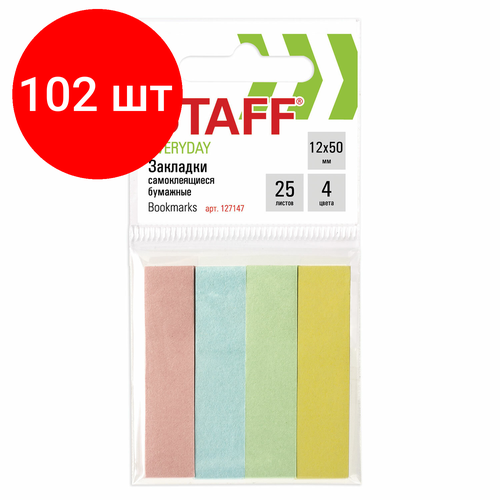 Комплект 102 шт, Закладки клейкие STAFF, пастельные бумажные, 50х12 мм, 4 цвета х 25 листов, европодвес, 127147 25 шт милые девичьи бумажные закладки в стиле сакура