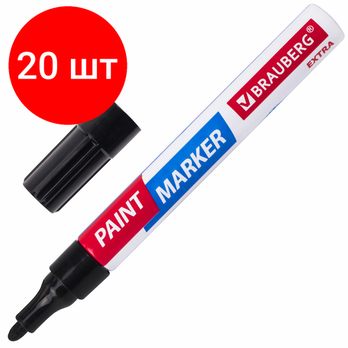 Комплект 20 шт, Маркер-краска лаковый EXTRA (paint marker) 4 мм, черный, улучшенная нитро-основа, BRAUBERG, 151979