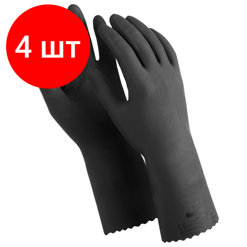 Комплект 4 шт, Перчатки латексные MANIPULA КЩС-1, двухслойные, размер 10 (XL), черные, L-U-03/CG-942 перчатки латексные без подкладки l черные awg ls 10