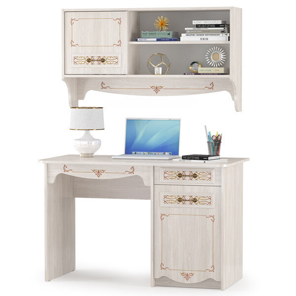 фото Флоренция Стол письменный 12.24 + Полка 10.119, цвет ясень анкор светлый