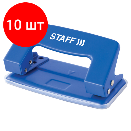 Комплект 10 шт, Дырокол металлический STAFF EVERYDAY, до 10 листов, без линейки, синий, 224648