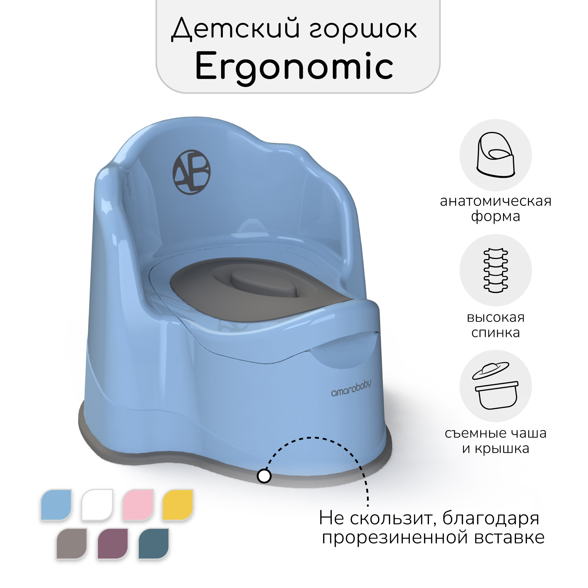 Горшок детский с крышкой AMAROBABY Ergonomic, голубой