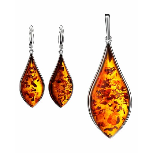 фото Комплект бижутерии: серьги, подвеска, янтарь, коричневый amberhandmade